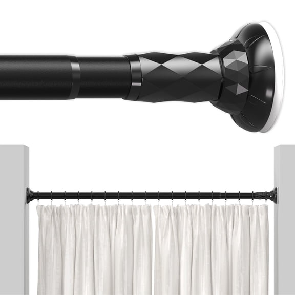 VEGCOO Tension Curtain Rod 45-98 Inches, Adjustable 32 mm Heavy Duty Steel No Drill Shower Curtain Rod, Twist Lock, Black(without Support Bracket)