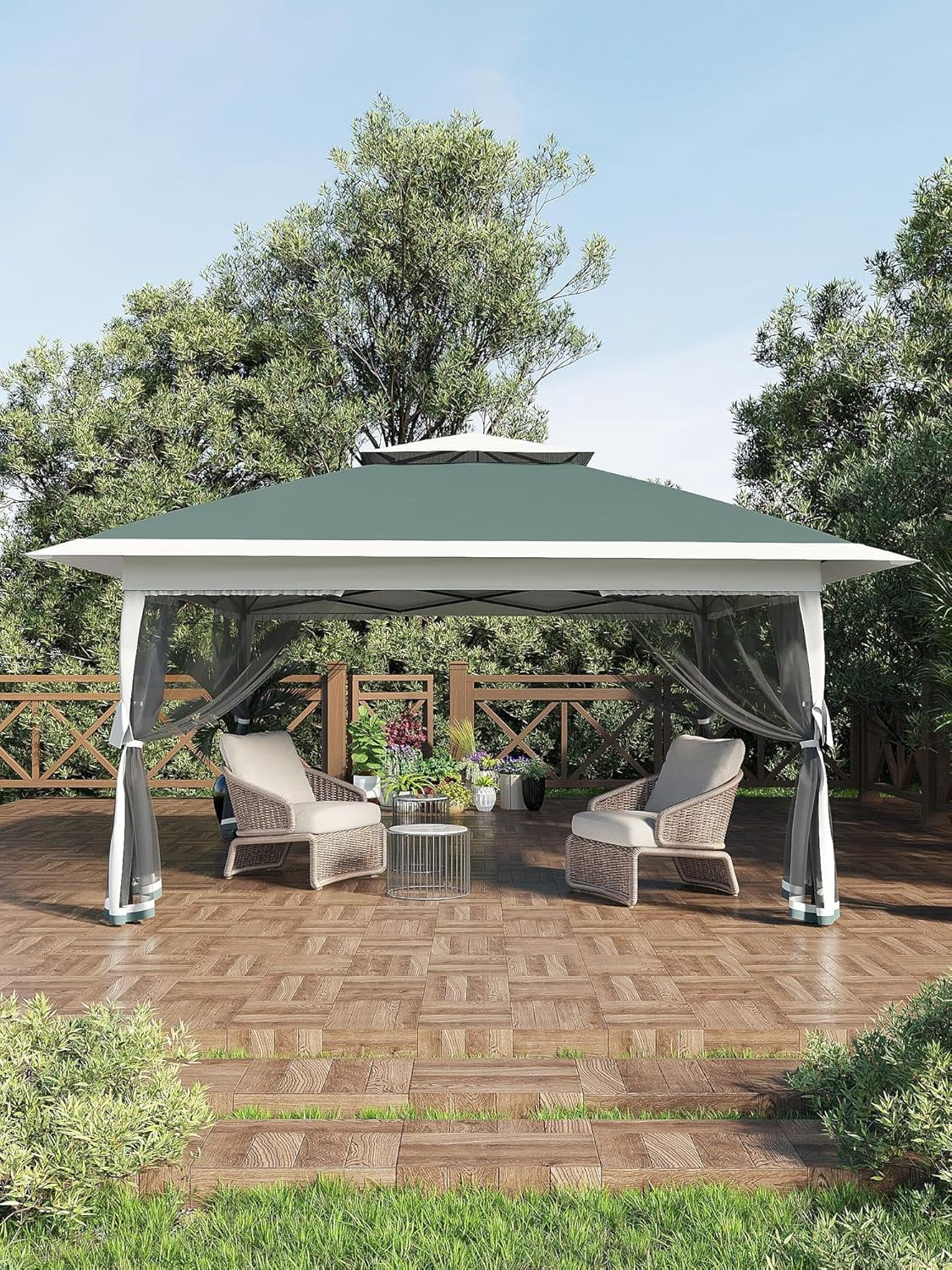 GOGRANT 55.12in x 55.12in Pop-Up Gazebo, with Mesh Cover, Double Vented Roof