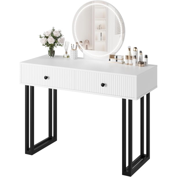Small blanca moderno vanity escritorio con lighted mirror y 2 cajones para dormitorio