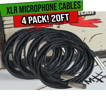 Fat Toad XLR Microphone Cables 20ft 4 PACK - DJ Pro Audio Studio Mic Cord Wire