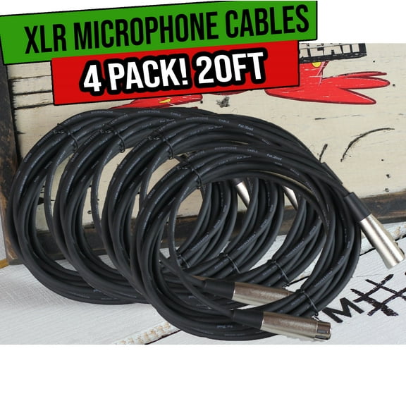 Fat Toad XLR Microphone Cables 20ft 4 PACK - DJ Pro Audio Studio Mic Cord Wire
