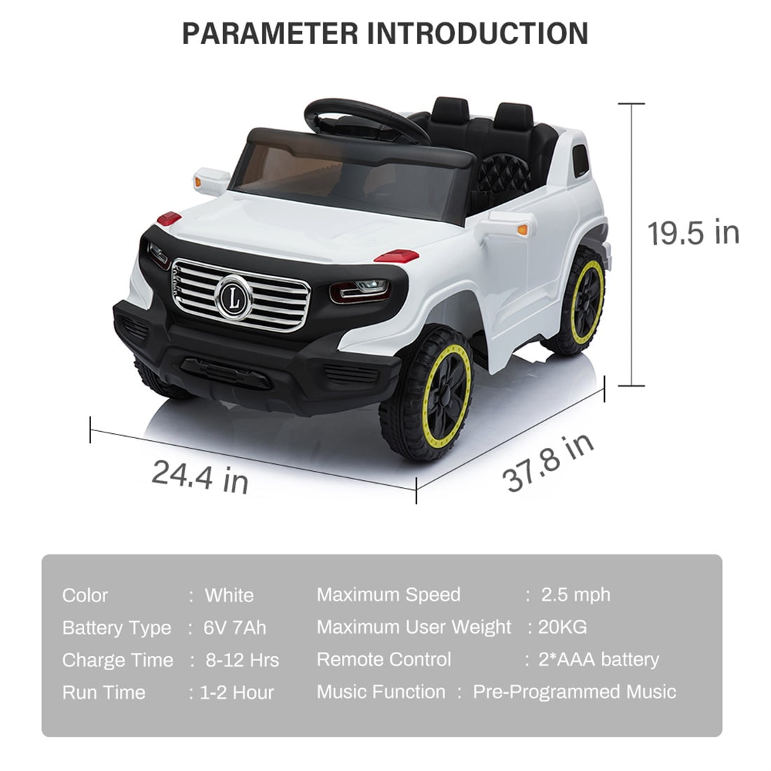 CIPACHO Kids 6V Ride On Truck w/ Parent Remote Control, Children's Battery-Powered Vehicles with 3 Speeds, LED Lights, White
