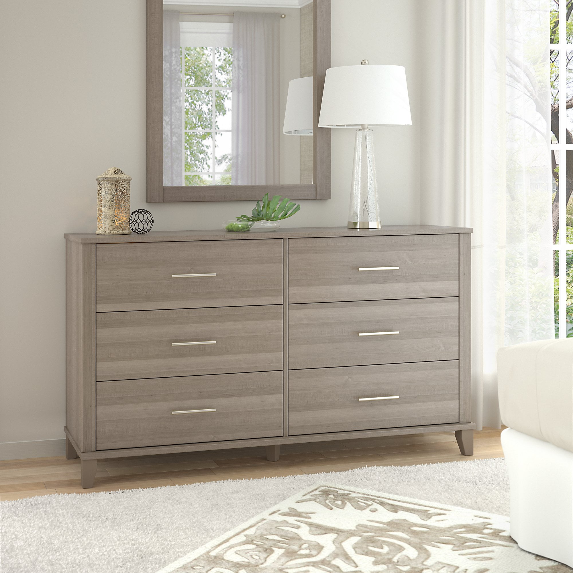 Bush Furniture Somerset 6 Drawer Dresser in Ash Gray