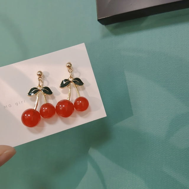 Pendientes de fruta ligeros y creativos hechos a mano, chapados en oro de 18 quilates, pendientes colgantes con borlas de cereza dulces y encantadoras para mujeres y niñas JM