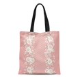 thumbnail image 1 of JSDART Canvas Tote Bag Border Floral Pattern Lace Roses and Leaves Pink Flower Durable Reusable Shopping Shoulder Grocery Bag, 1 of 1