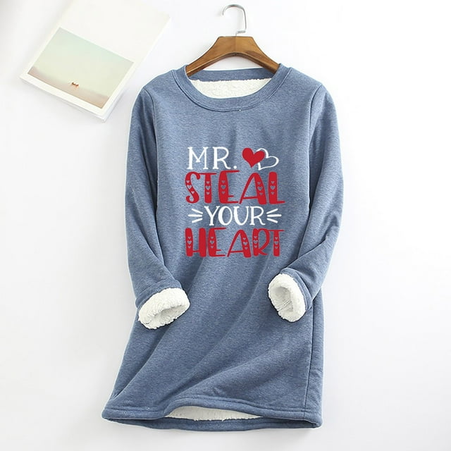 Qertyioot 2024 Womens Spring Winter Shirt Fall/ Oversized Printed Top With Thickened And Plush Insulation And A Snug Base Valentine's Day Tops
