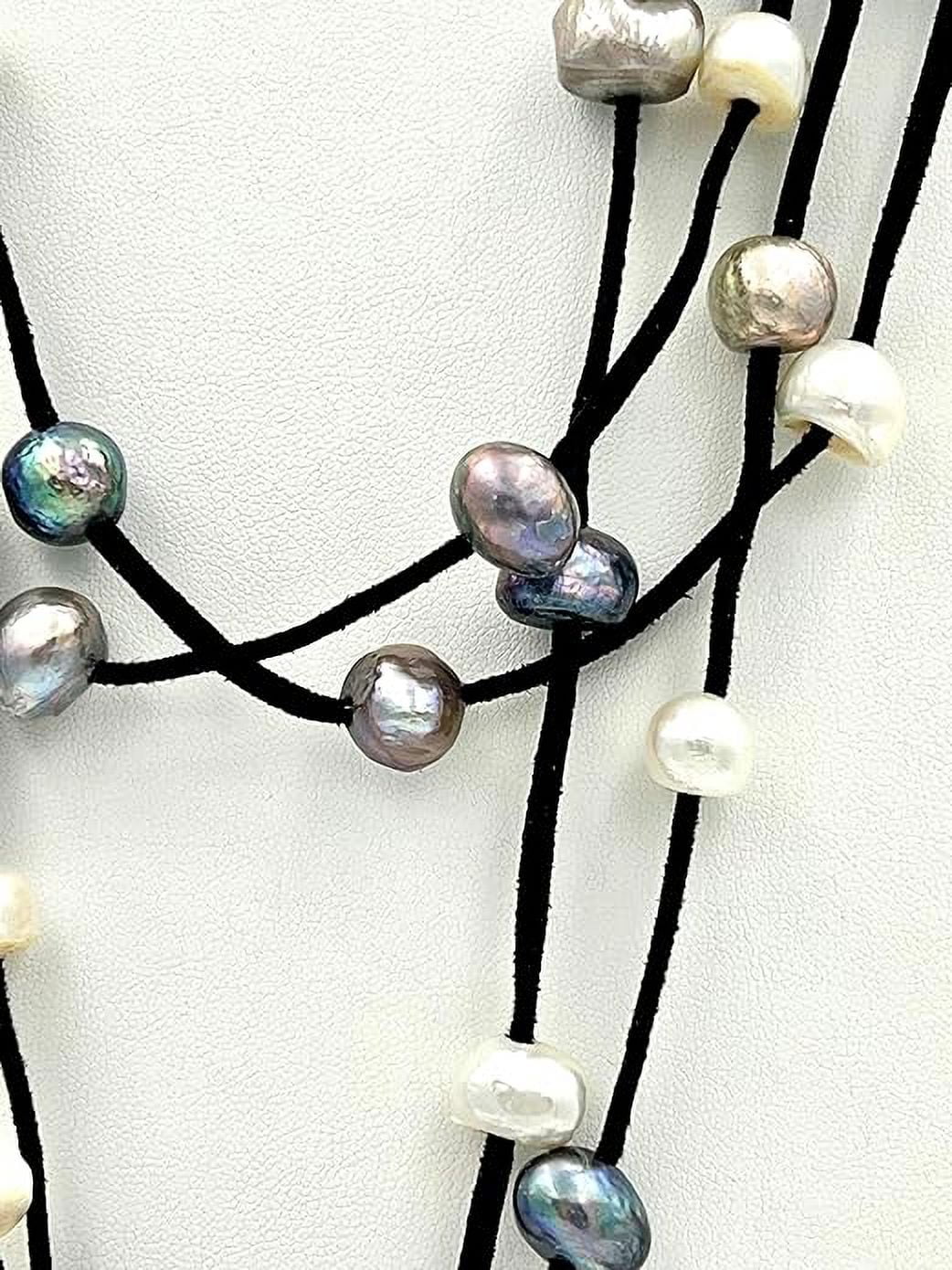Suzannes Jewelry Multi-Strand Freshwater Cultured Pearl Necklace, 28 in Leather Cord, Magnetic Closure