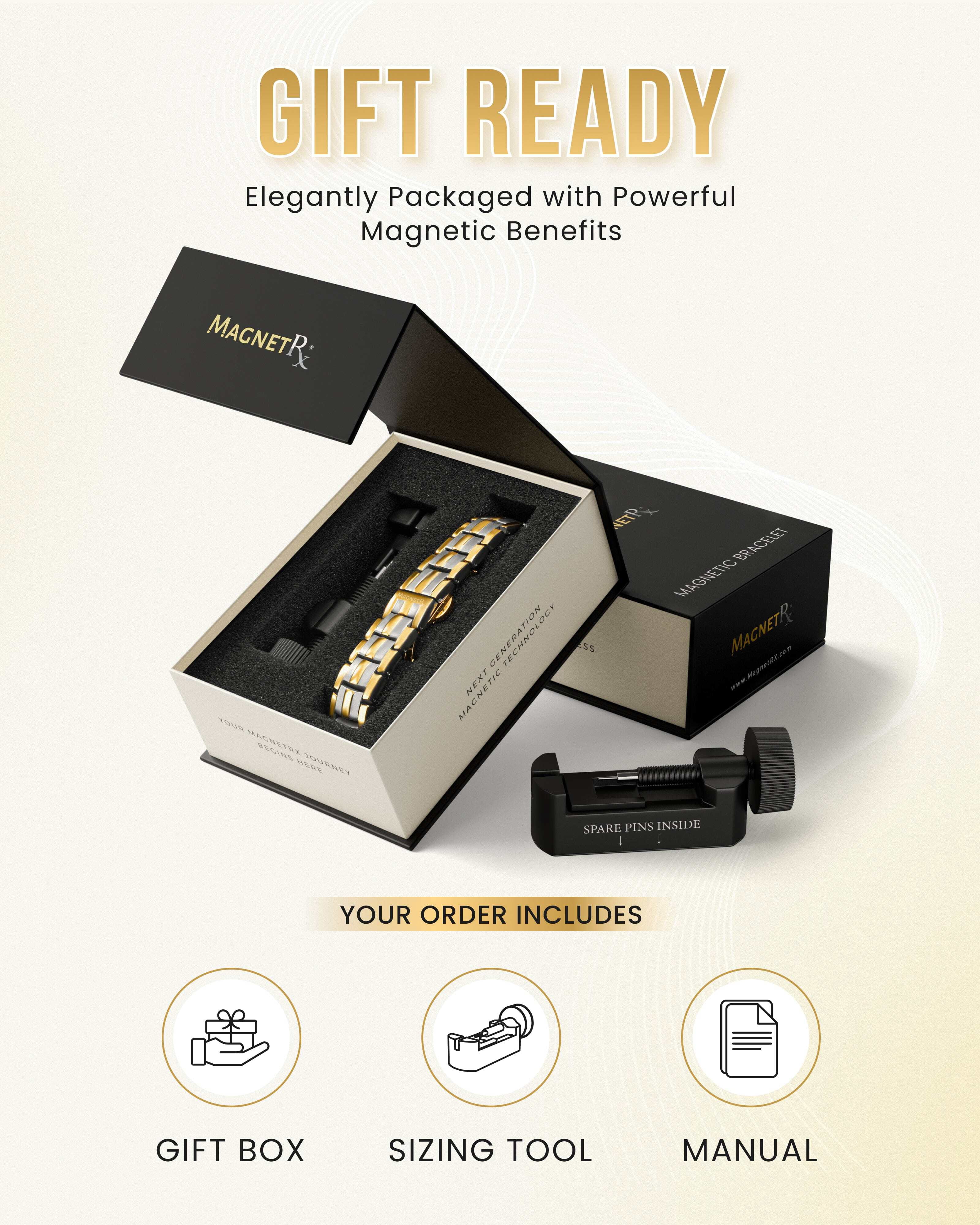 MagnetRX Bracelets for Men — EllipseMAX Designed in USA & Patent Pending — Premium Titanium Mens Bracelet & Adjustable Length (Silver/Gold)