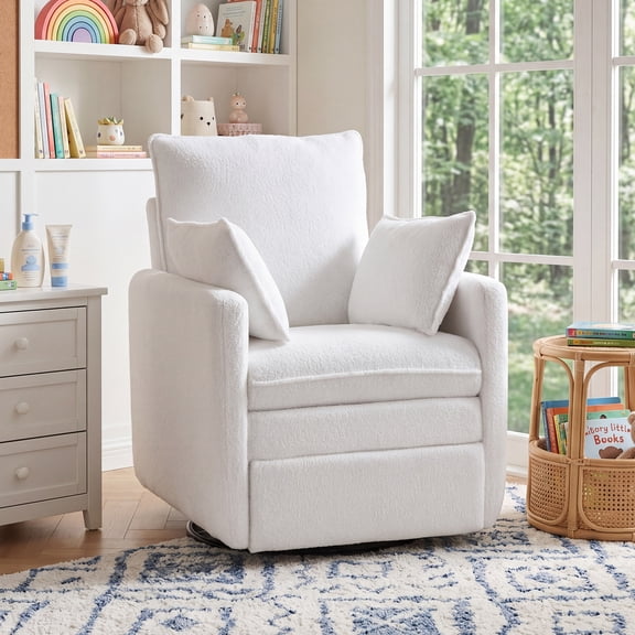 Bonzy Home 360° Swivel Glider Recliner Chair, Manual Rocking Recliner with Side Pockets & Armrest Bags, Compact Chair for Living Room,White