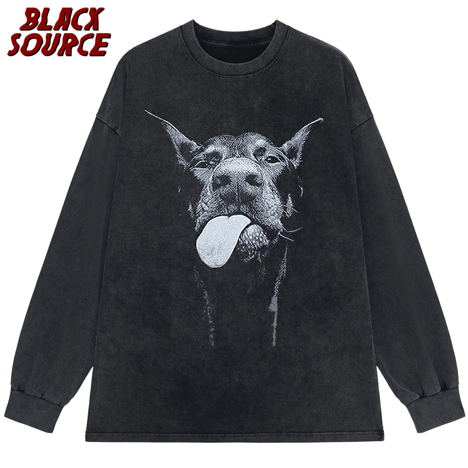 Men Gothic T-shirts Hip Hop Streetwear Letter Dog Printed Punk Tops ...