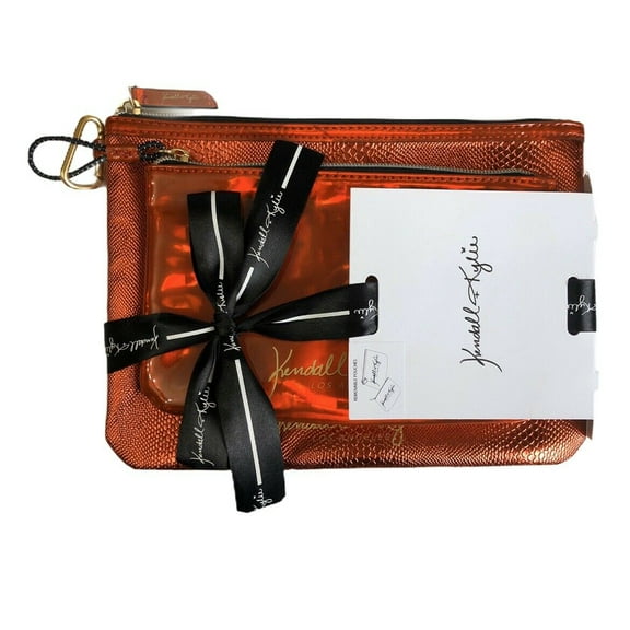 Kendall Kylie Red Travel Removable Pouches 2 Pc Gift Set Makeup Bags Faux Snake