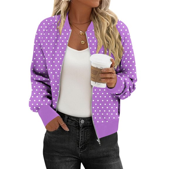 Enjoytime Women's Coats Printed Long Sleeve Zip Up Jacket Fall Winter Lightweight Casual Outerwear
