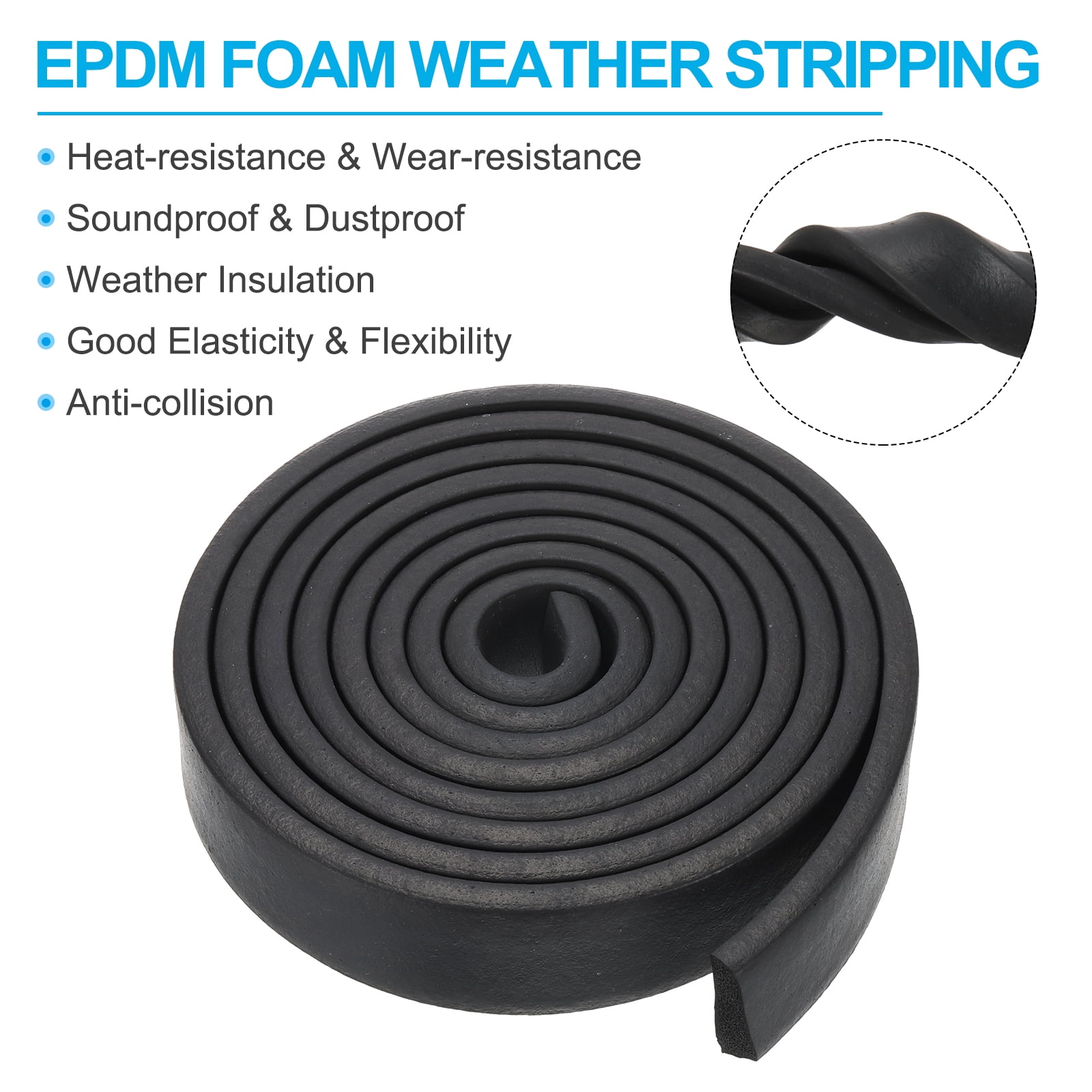 Uxcell 9.8Ft Weather Stripping Door Seal, 1-9/16"W x 3/8"T EPDM Rubber Foam Seal Strip