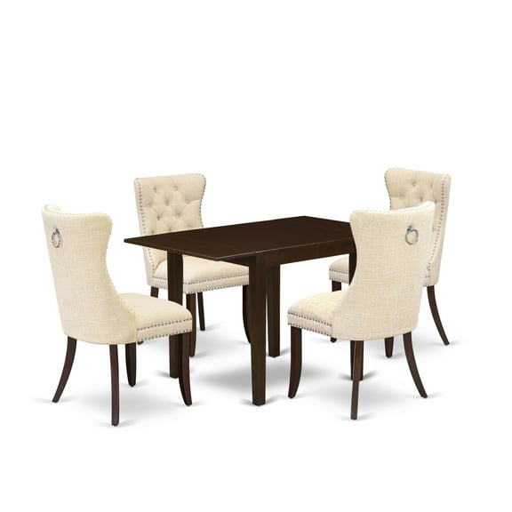 East West Furniture NDDA5-MAH-32 5 Piece Dining Table Set Includes a Rectangle Kitchen Table with Dropleaf and 4 Upholstered Chairs, 30x48 Inch, Mahogany