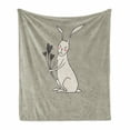 thumbnail image 1 of Rabbit Soft Flannel Fleece Blanket, Illustration of Bunny with Bouquets of Hearts Romantic Animal Love Design, Cozy Plush for Indoor and Outdoor Use, 50" x 70", Dusk Ivory and Taupe, by Ambesonne, 1 of 6