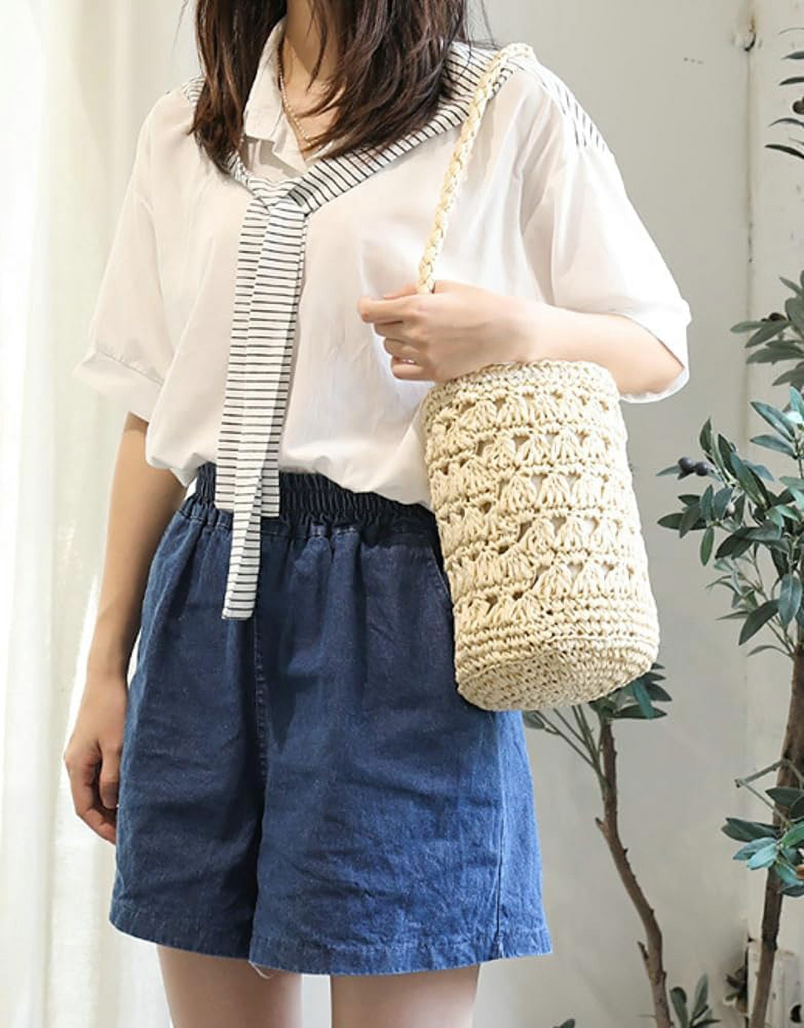 Straw Bag for Women Summer Beach Shoulder Purse Tote Handbag Woven Large Rattan Bucket Top Handle Satchel for Vacation