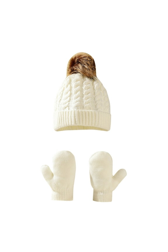 Winter Kids Hat Glove Set Knit Lined Neck Warmer Mittens For Toddler Boys Girls