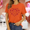 thumbnail image 1 of Chemises à Col Rond pour Femmes Manches Courtes Mode Imprimé Cœur T-Shirt Ample Léger Confortable Blouses Douces Chandail Tenues Orange P, 1 of 4