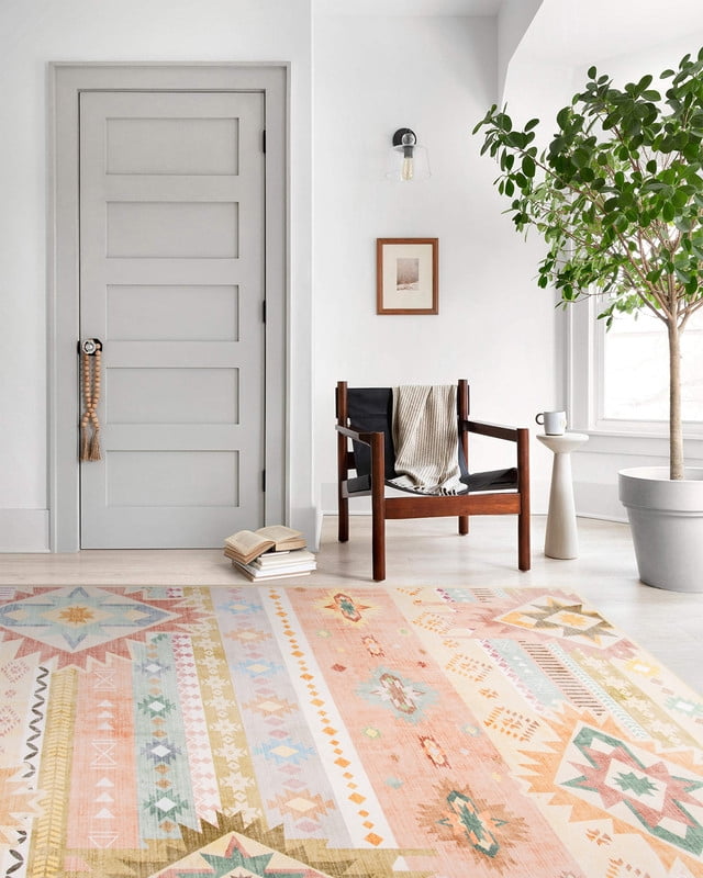 Jamfeel Area Rugs Boho Print Low Pile Washable Carpet Soft Non-slip Rug for Living Room Bedroom Kitchen 5'x8' Cinnamon