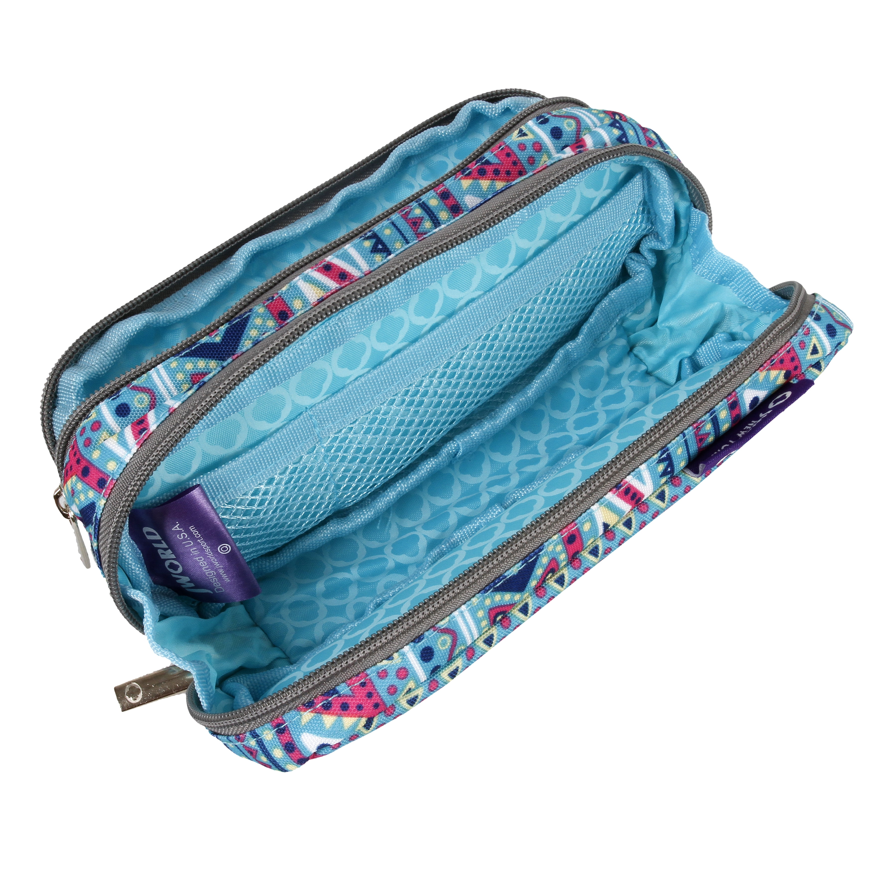 J World Girls Jojo Double Compartment Kids Pencil Case for School, Mint Tribal