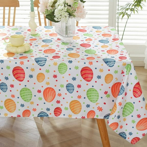 Easter Tablecloth for Rectangle Tables 54x72 Inch,Washable Easter Egg Table Cloth,Colorful Spring Waterproof Tablecloths for Party Decoration Kitchen Dinner Outdoor