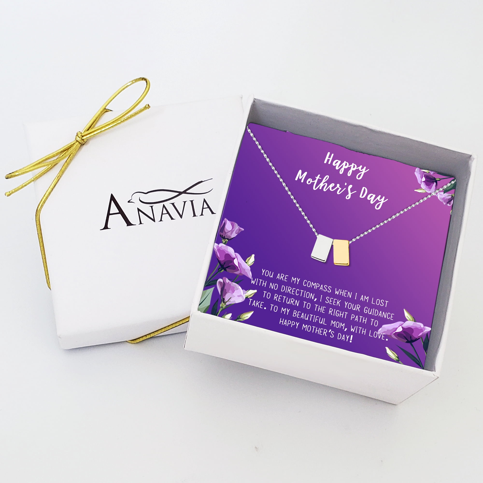 Mother's Day Gift Box Necklace for Mom, Gift Box for Her, Mother's Day Jewelry for Her, Stainless Steel Necklace for Mom, Necklace and Card [Silver and Gold Cube, 18" Chain]