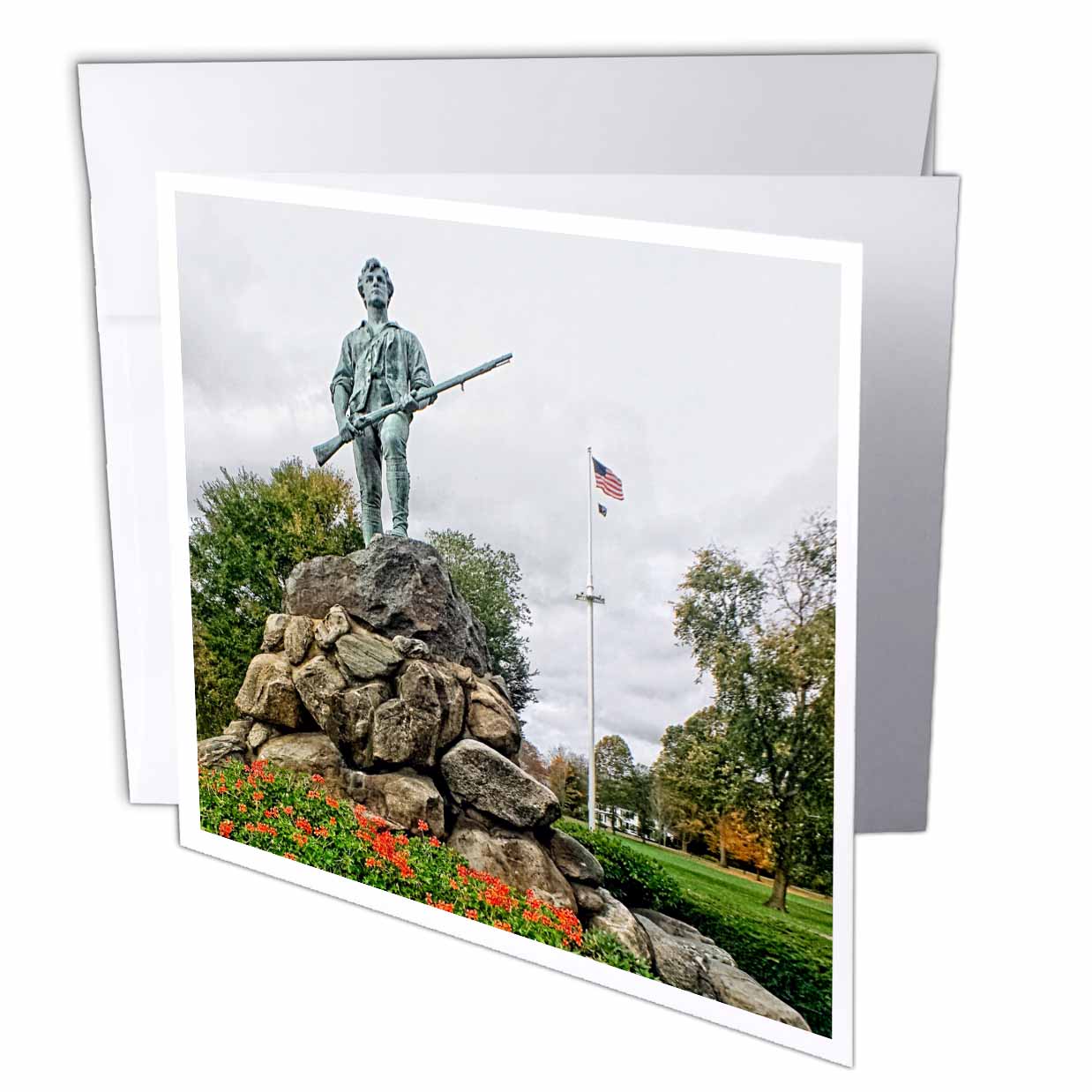 3dRose Lexington Minuteman Statue in Color Greeting Cards, 6 by 6