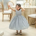 thumbnail image 6 of Odeerbi Girls Birthday Party Dresseses Toddler Net Yarn Embroidery Rhinestone Bowknot Sequins Gown Long Dresses Headband Suit Silver, 6 of 9