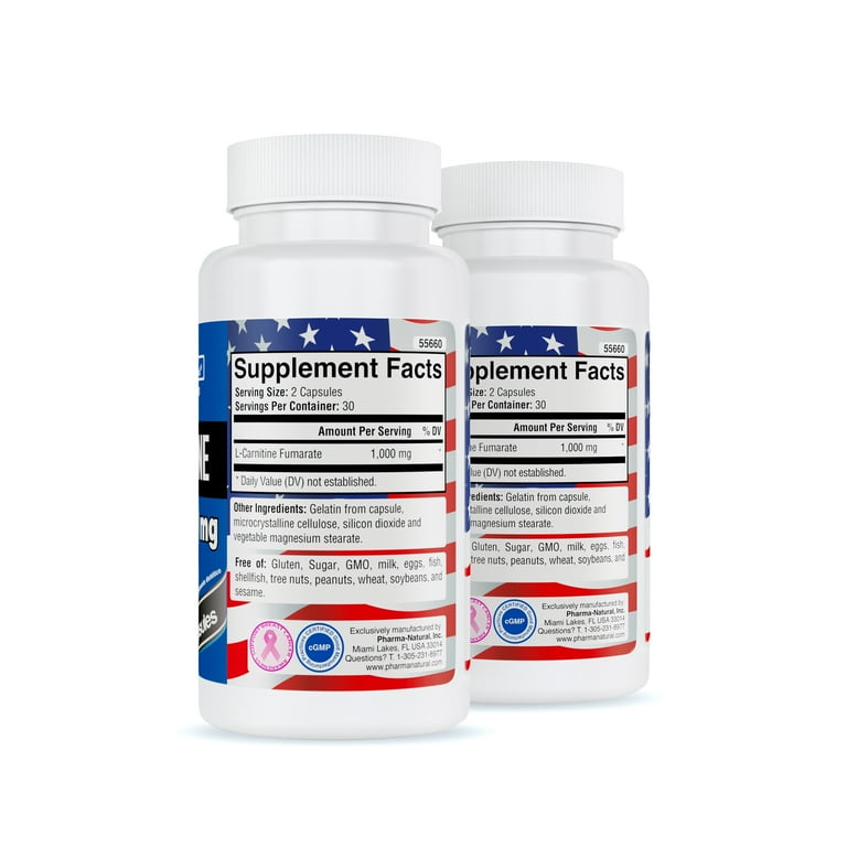 Pharma Natural L-Carnitine 1000 mg Caps 60+60 - Walmart.com
