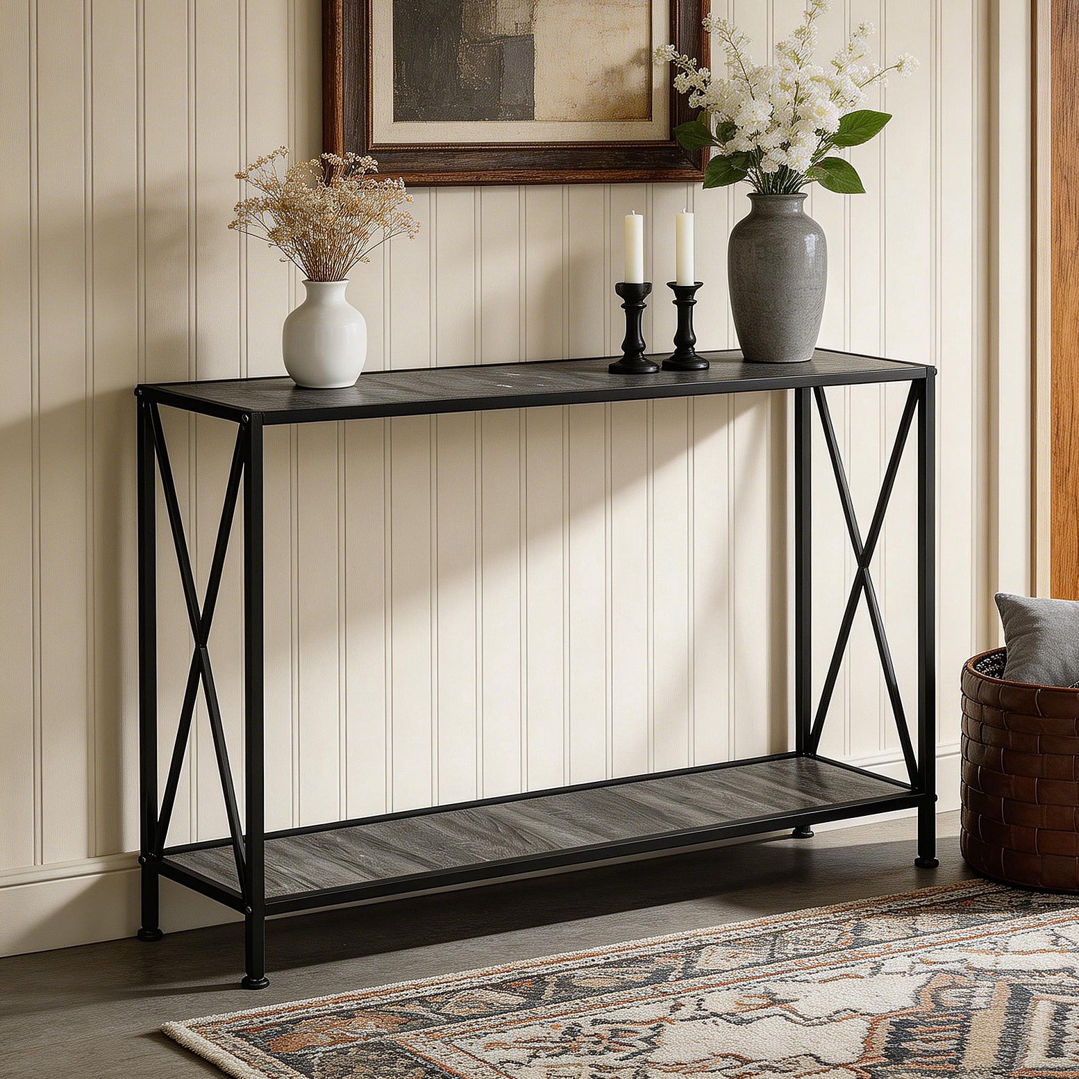 Ktaxon Modern Console Table, Simplistic Entryway Table, Long Narrow Sofa Side Table TV Stand with Sturdy Metal Frame, Gray