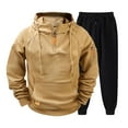 thumbnail image 2 of Momasggi Men's Fleece Sweatsuit 2 Piece Set Tactical Half Zip Hoodies and Running Sweatpant Set Outdoor Sport Tracksuits Sets Beige S, 2 of 5