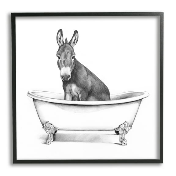 Stupell Industries Donkey in Claw Tub Farm Animal Bathroom Sketch, 24 x 24,Design by Victoria Borges