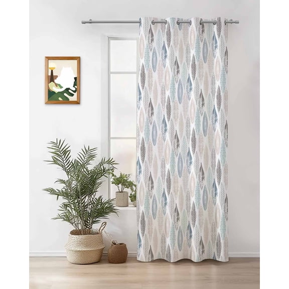 Leaves Specimens Thermal Insulated Blackout Curtains for Bedroom 90 Length Blue Khaki Teal Grey White Background Room Darkening Curtain 1 Panel Grommet Window Curtain Drape for Living Room