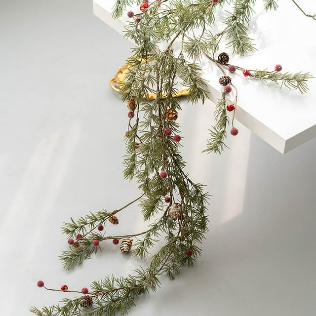 Christmas Greenery Decoration: Green Plastic Twigs with Red Fruit for DIY Wreath and Tree Ornament