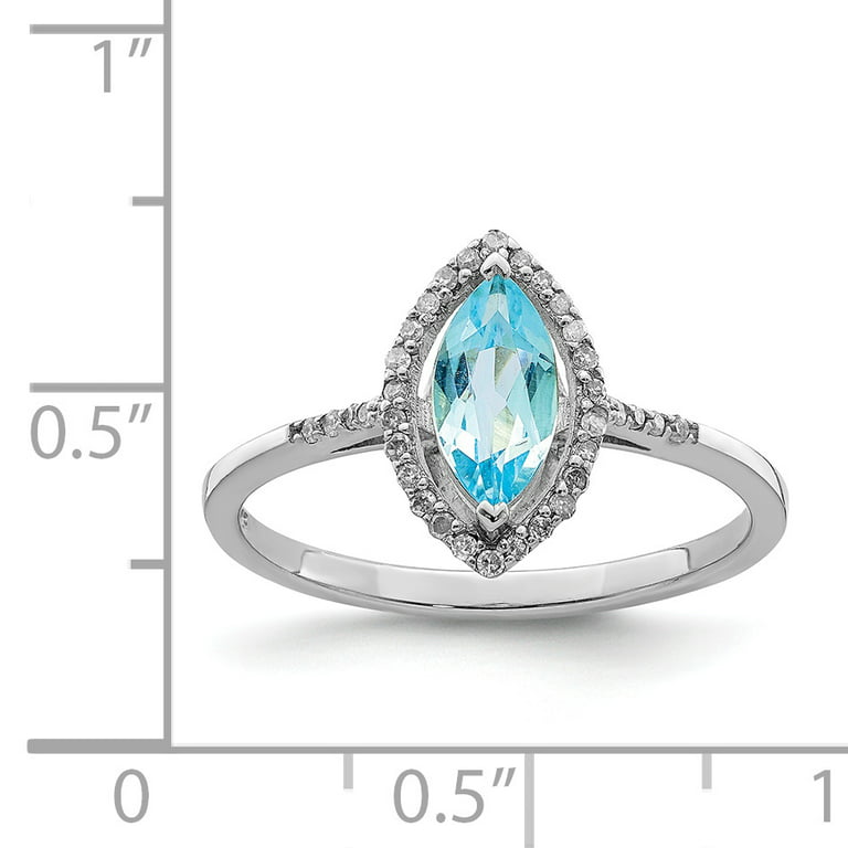 925 Sterling Silver Rhodium Diamond and Light Swiss Blue Topaz Ring Size 6