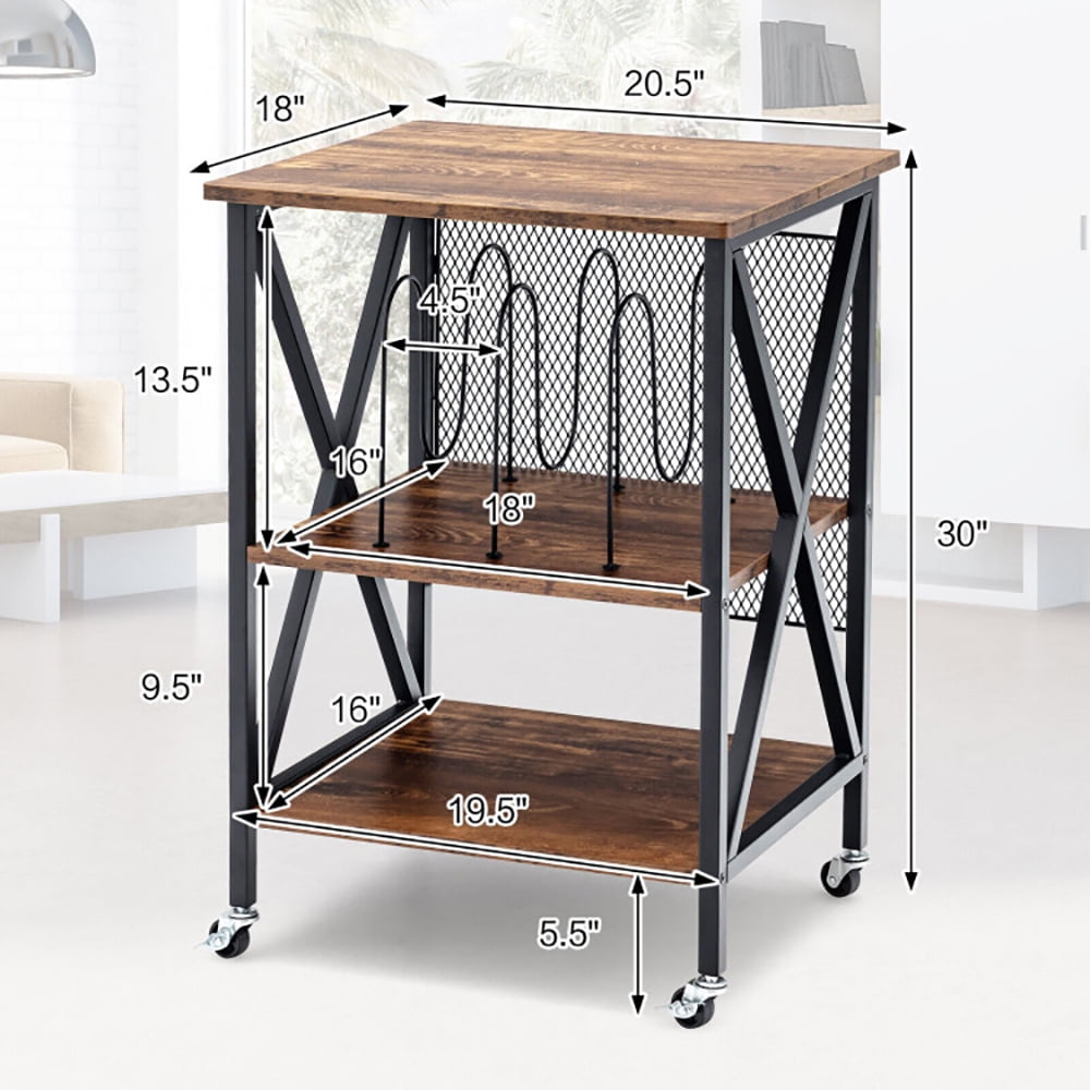 Finihen End Table, 3 Tiers Vintage Style Rolling End Table with 3 Dividers for Albums, Sofa Side Table, Bed Side Table, for Living Room, Bedroom, Brown Finihen End Table, 3 Tiers Vintage Style Rolling End Table with 3 Dividers for Albums, Sofa Side Table, Bed Side Table, for Living Room, Bedroom, Brown
