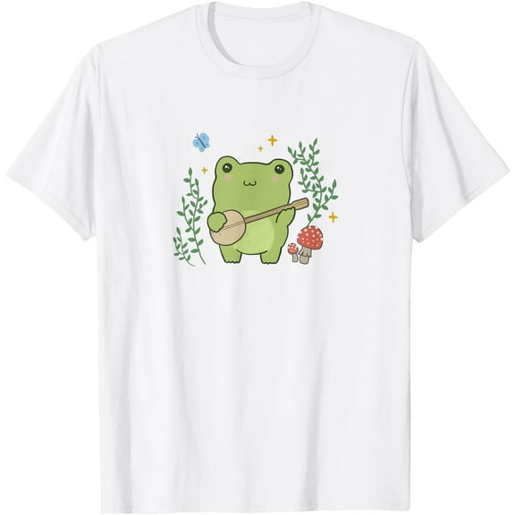 Kawaii Cottagecore Cute Frog Banjo Butterfly Unisex T-Shirt for Men Women Kids Toddler