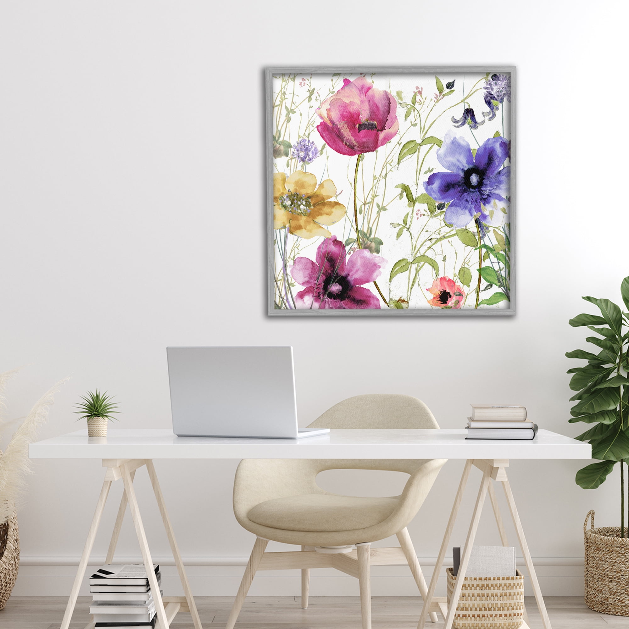 Botanical Spring Garden Blooms Gray Framed Giclee Art, design by Sasha