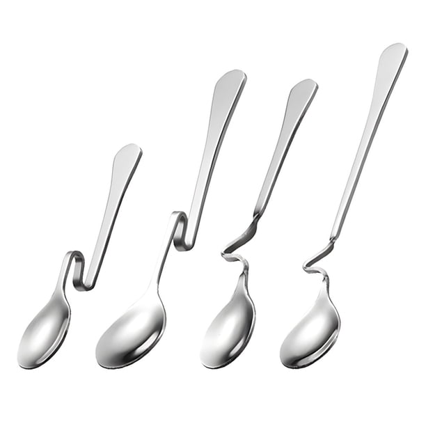 4 cucharas colgantes para café, miel, mermelada, acero inoxidable, mango curvo, postre, leche, té, café, postre.