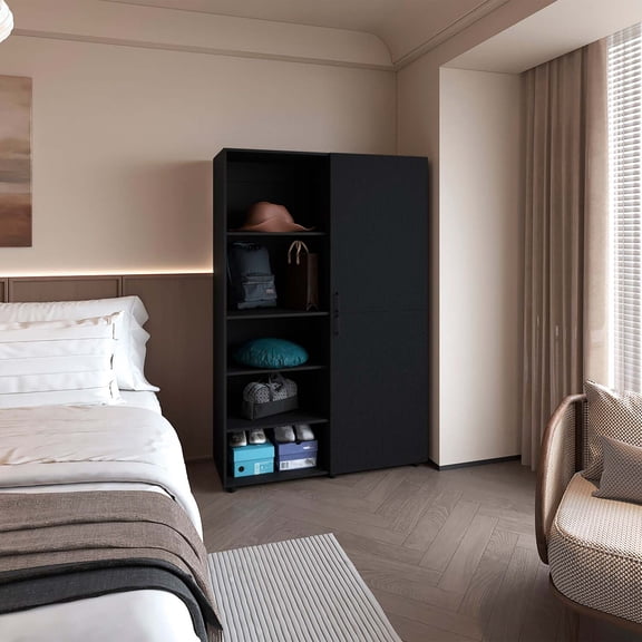 FM FURNITURE Ollie 2-Door Wardrobe with Open Storage,Wengue
