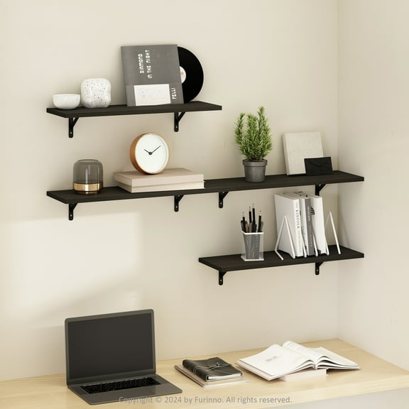 Furinno Rossi 23-Inch Wall Mounted Floating Display Shelves, Espresso, Set of 4