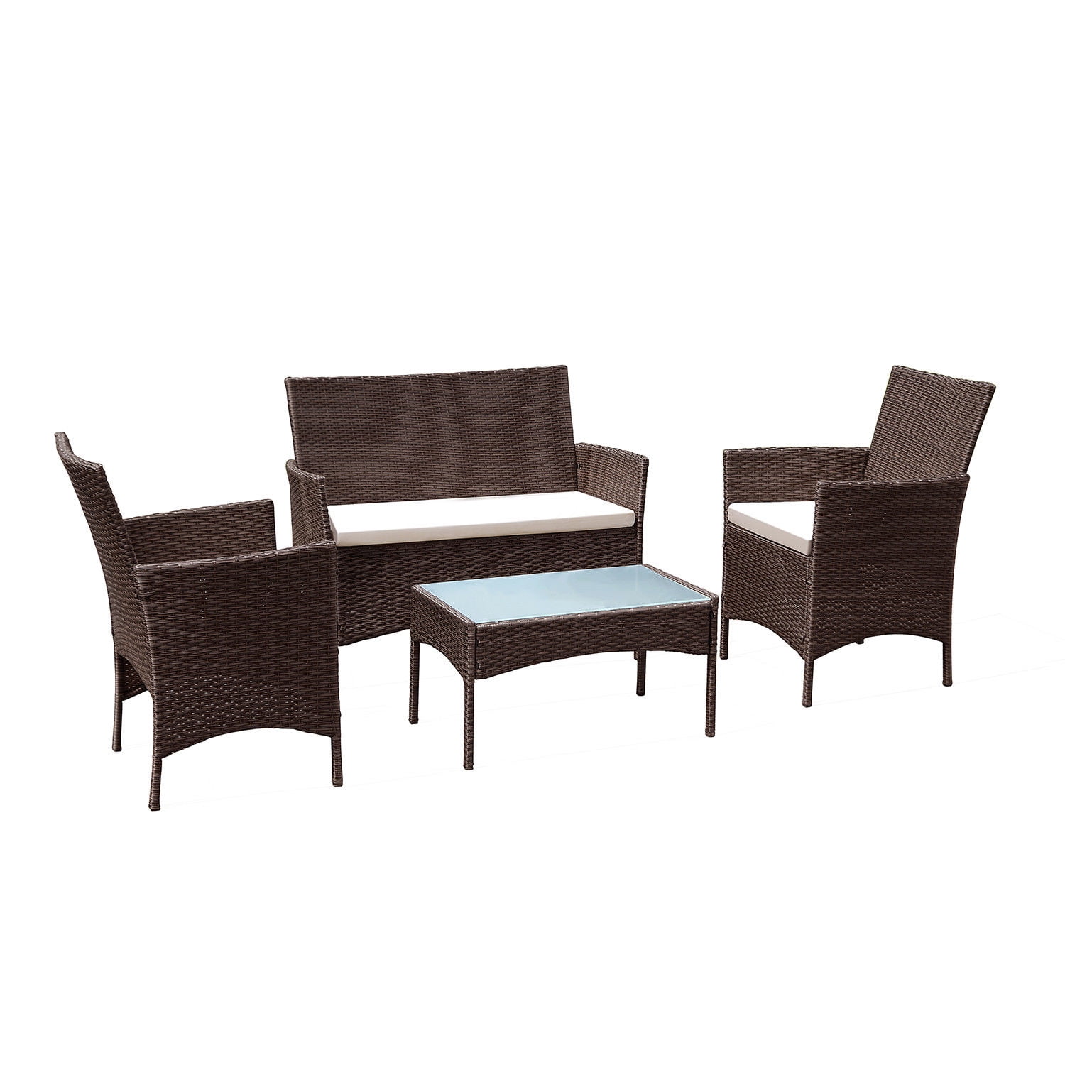 Costway 4 Pc Patio Rattan Wicker Chair Sofa Table Set Outdoor Garden Costway 4 Pc Patio Rattan Wicker Chair Sofa Table Set Outdoor Garden Furniture Cushioned Com