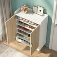 thumbnail image 6 of Tribesigns 7-Tier Shoe Storage Cabinet with Adjustable Shelves, Wooden Shoe Cabinet with Doors for Entryway, Hallway, Closet, Living Room, Wood and Gold, 6 of 7