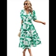 thumbnail image 1 of Vestido Floral con Escote en V para Mujer, Verano 2025, Moderno, Bohemio, Plisado, con Mangas Abullonadas. Verde XXL, 1 of 5