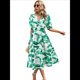 thumbnail image 1 of Vestido Floral con Escote en V para Mujer, Verano 2025, Moderno, Bohemio, Plisado, con Mangas Abullonadas. Verde L, 1 of 5