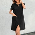 thumbnail image 2 of Women's Solid Casual Short Sleeve Nightgown - Zipper Robe Pajamas with Pockets, Lightweight Polyester, Sizes S-XXL, 2 of 6