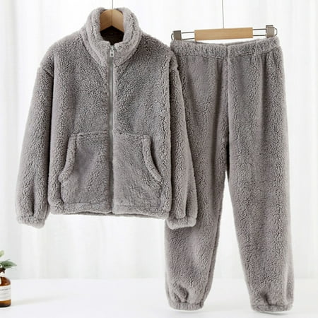 

Hunpta Kids Boys Girls Winter Long Sleeve Solid Colour Fleece Pajamas Tops Pants 2PCS Outfits Clothes Set