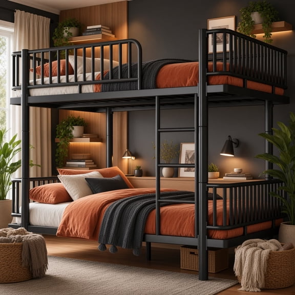 Full over Full Metal Bunk Bed with Ladder & Guardrails, Converts to Two Platform Beds, Round-Pipe Design