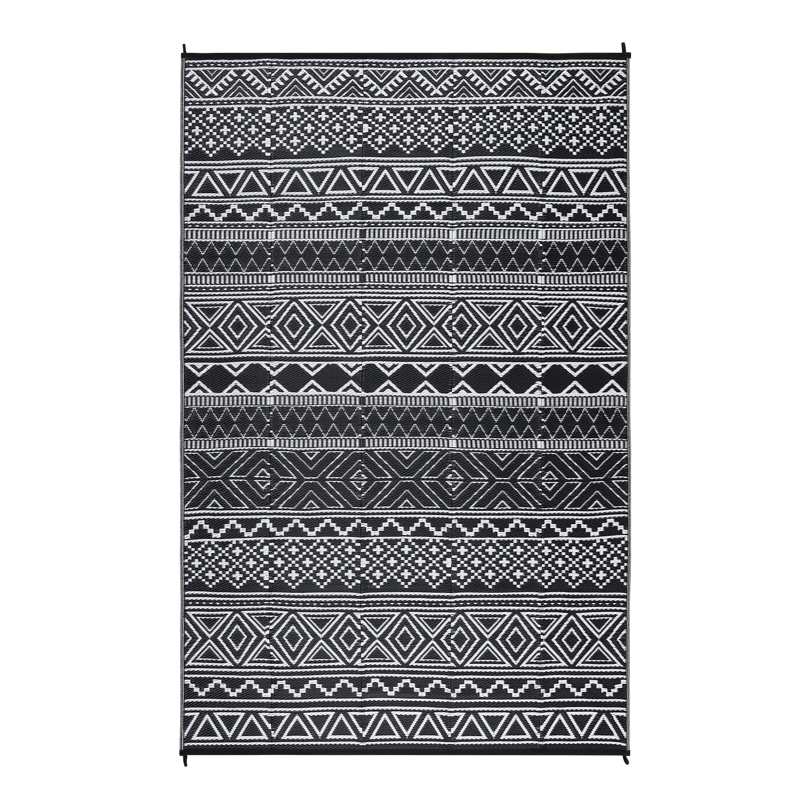 Garvee 5'x8' Plastic Outdoor Rugs, Bohemia Waterproof Straw Rug Reversible Indoor Outdoor Carpet for Patio Deck Porch Backyard Camping Picnic Beach, Black & White