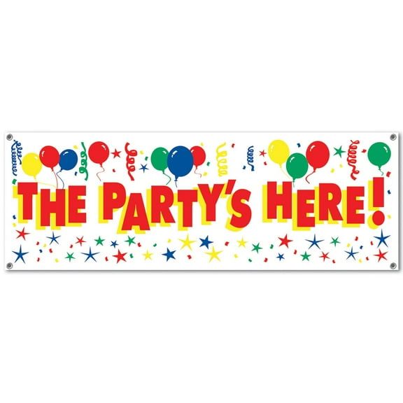 Party Central Club Pack of 12 Red and White 'The Party's Here' Sign Banners 60"